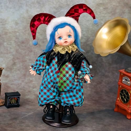 YIHANGG 35cm Halloween Clown Puppe Keramik Stoffkörper Mädchenpuppe Mit Ständer Sammlerstück Dekoration Ornamente (Blue) von YIHANGG