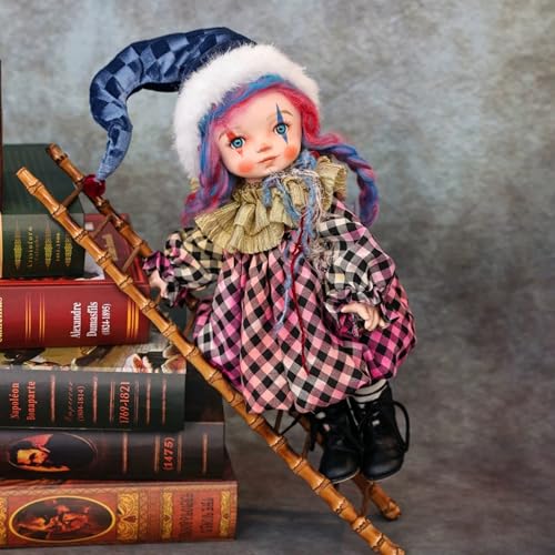 YIHANGG 35cm Halloween Clown Puppe Keramik Stoffkörper Mädchenpuppe Mit Ständer Sammlerstück Dekoration Ornamente (Red) von YIHANGG