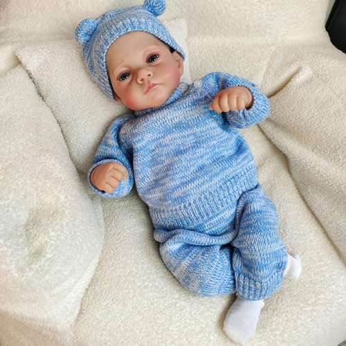 YIHANGG 48cm Realistisch Neugeborene Puppe Lebensecht Reborn Baby Puppe Kleinkind Prinzessin Puppe Sichtbare Adern Kinder Dress Up Geburtstag Geschenke(Blue) von YIHANGG