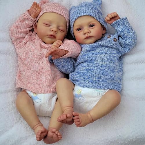 YIHANGG 48cm Realistisch Neugeborene Puppe Lebensecht Reborn Baby Puppe Kleinkind Prinzessin Puppe Sichtbare Adern Kinder Dress Up Geburtstag Geschenke(Twins) von YIHANGG
