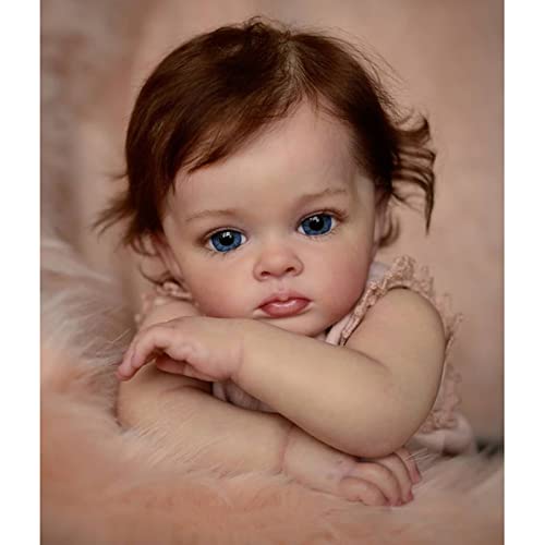 YIHANGG 60cm Realistisch Reborn Kleinkindpuppe Mädchen Blaue Augen 24 Zoll Silikon Reborn Babypuppe Neugeborenes 3D-Haut Sieht Aus Wie Echte Puppen Prinzessin Kinder Geburtstag Geschenke von YIHANGG