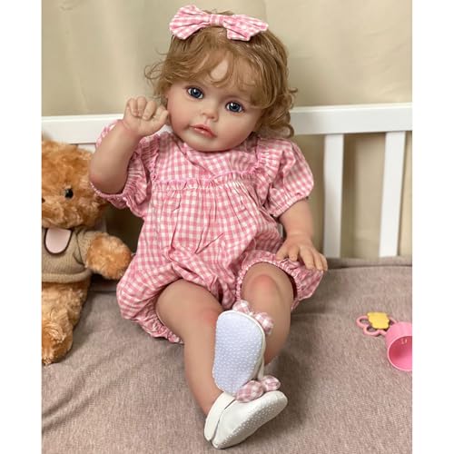 YIHANGG 60cm Reborn Baby Puppen Realistisch Mädchen Augen Offen Neugeborene Reborn Puppen Niedlich Reborn Kleinkind Blondes Haar Weicher Stoffkörper Weihnachten Geburtstag Geschenke von YIHANGG