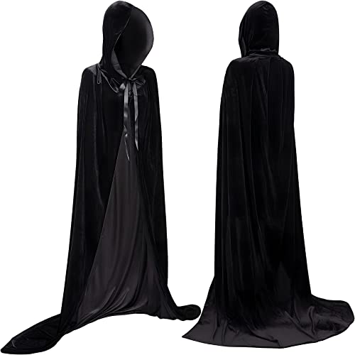 YIHELU Halloween Schwarz Umhang Mit Kapuze, Halloween Schwarzer Samt Umhang Kostüm, Lange Samt Cape Unisex umhang Für Erwachsene Kinder, Für Cosplay Party Halloween Karneval Vampir Kostüm (M) von YIHELU