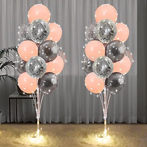2er-Set Ballonständer für Boden mit Lichterkette, silberfarbener und rosa Ballonhalter, Bodendekorationen, perfekt für Abschlussfeier, Jahrestreffen, Eröffnungsfeier von YIIHMEI