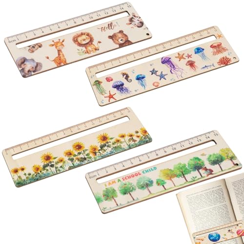 YIIWONI Set mit 4 Lesezeichen für Kinder mit Lesefenster, Lesezeichen aus Holz, Geschenke, personalisiertes Lineal, Hilfsmittel bei Legasthenie, geeignet für Kinder, 17 cm YIIWONI Set mit 4 Lesezeichen für Kinder mit Lesefenster, Lesezeichen aus Holz, Geschenke, personalisiertes Lineal, Hilfsmittel bei Legasthenie, geeignet für Kinder, 17 cm von YIIWONI
