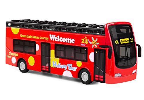 YIJIAOYUN Roter Bus, Spielzeugauto mit öffnenden Türen, Spielzeugbus mit Lampen und Musik,Offenes Dach Autobus von YIJIAOYUN