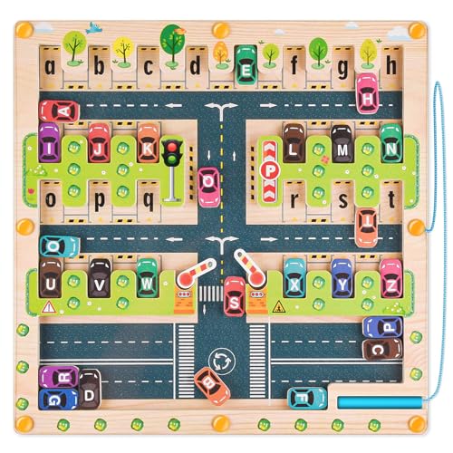 YIKANWEN Magnetisches Alphabet Puzzle, Magnetspiel Labyrinth ab 3 4 5 6 Jahre, Lernspiele zum Buchstaben Lernen, Montessori Holzspielzeug für Feinmotorik, Vorschulkinder Mädchen Jungen Geschenk von YIKANWEN
