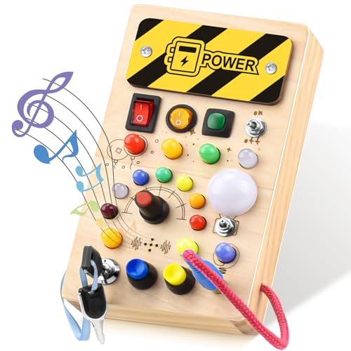 YIKANWEN Montessori Busy Board Spielzeug ab 1 2 3 Jahr, Holzspielzeug mit Musik und 10 LED Lichtschalterspielzeug Sensorisches Lernspielzeug für Babys Kleinkinder Jungen Mädchen ab 1 2 3 4 Jahre von YIKANWEN