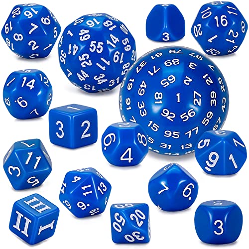 YILAIDA DND Dice Polyedrisches Würfel Set - 15 Stück mit Beuteln D3-D100 Würfel Polyeder Würfel DND Spiel Würfel für Dungeons und Dragons RPG MTG (Blau und Weiß) von YILAIDA