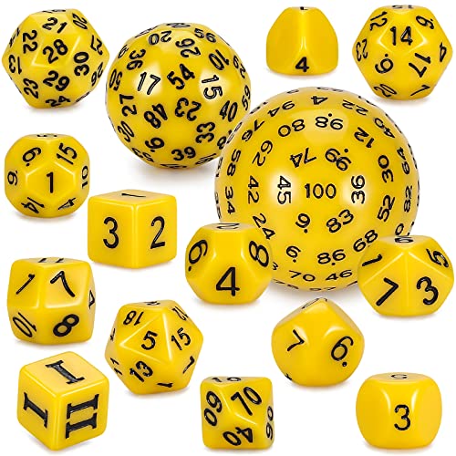 YILAIDA DND Dice Polyedrisches Würfel Set - 15 Stück mit Beuteln D3-D100 Würfel Polyeder Würfel DND Spiel Würfel für Dungeons und Dragons RPG MTG (Gelb und Schwarz) von YILAIDA