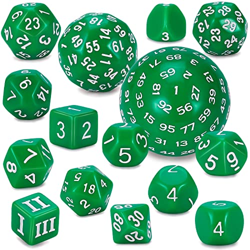 YILAIDA DND Dice Polyedrisches Würfel Set - 15 Stück mit Beuteln D3-D100 Würfel Polyeder Würfel DND Spiel Würfel für Dungeons und Dragons RPG MTG (Grün und Weiß) von YILAIDA