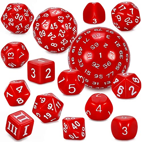 YILAIDA DND Würfel Set - 15 Stück Polyedrische Würfel mit Beuteln D3-D100 für Dungeons and Dragons RPG MTG (Rot und Weiß) von YILAIDA