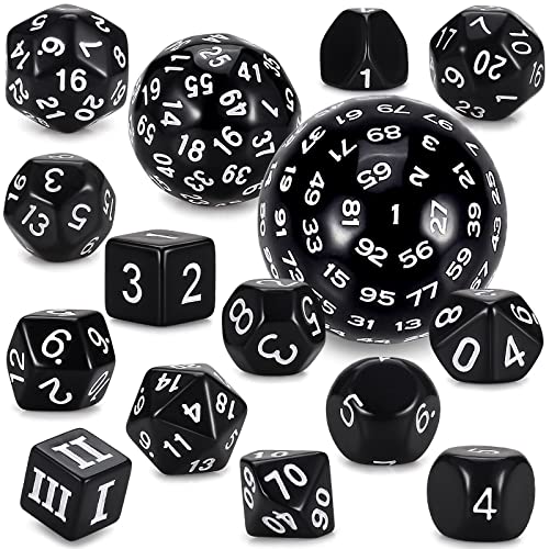 YILAIDA DND Würfel Set - 15 Stück Polyedrische Würfel mit Beuteln D3-D100 für Dungeons and Dragons RPG MTG (Schwarz und Weiß) von YILAIDA