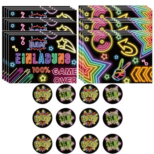 YILANJIN Neon Einladungskarten 12 Stück,12 Einladungskarten inkl,nkl. Umschläge 12 Stück + 12pcs Aufkleber,für Jungen Mädchen Kinder Einladungskarten Kindergeburtstag,Lustige Einladung Partyeinladung YILANJIN Neon Einladungskarten 12 Stück,12 Einladungskarten inkl,nkl. Umschläge 12 Stück + 12pcs Aufkleber,für Jungen Mädchen Kinder Einladungskarten Kindergeburtstag,Lustige Einladung Partyeinladung von YILANJIN