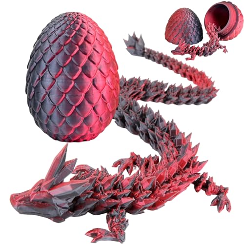 3D-Druck-Drachenei, geheimnisvolle Kristalle, beweglich, Drache im Inneren, Überraschungsspielzeug für Ostern (Laserschwarz und Rot) von YILCER