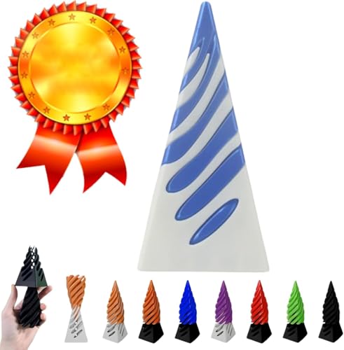 Impossible Pyramid Passthrough-Skulptur, 3D-gedruckte Spiralkegel-Pyramide, Fidget-Spielzeug für Stress- und Angstabbau, Mini-Vortex-Faden-Illusion, Spiralkegel, Display-Statue (Hellblau) von YILCER