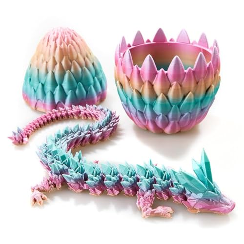 3D-Druck-Drachenei, geheimnisvolles Kristalldrachenei, Überraschungsspielzeug, bewegliche Kristall-Ostereier mit Drachen im Inneren (A – Regenbogenfarben) von YILCER