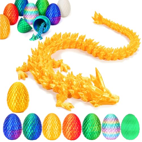 YILCER 3D Printed Dragon Egg, Mystery Crystal Dragon Egg Fidget Toys Surprise, Easter Eggs Articulated Crystal Dragon Eggs with Dragon Inside (Silk Gold) von YILCER