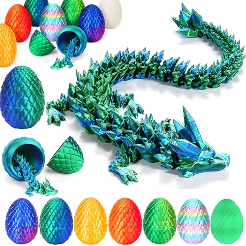 YILCER 3D-gedrucktes Drachenei, Mystery Crystal Dragon Egg Fidget Toys Überraschung, bewegliche Kristall-Dracheneier mit Drachen im Inneren (Laser Green) von YILCER