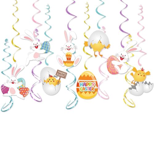 Oster-Dekoration, Osterdekoration, Frohe Ostern, Banner, Eierhasen-Girlande, hängende Wirbel für Zuhause, Büro, Schule, Klassenzimmer, Themenparty-Dekorationen (mehrfarbig, 8 Stück) von YILEEGOO