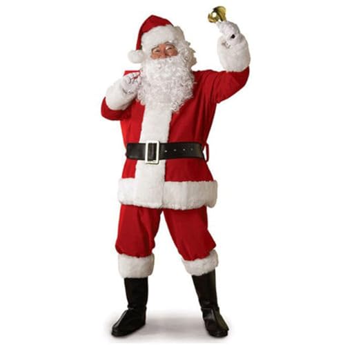 YILEEGOO 6pcs Christmas Xmas Santa Set Deluxe Velvet Adult Santa Suit Regal Plush Father Santa Claus Suit Fancy Dress Velvet Festive Cosplay Costume Suit (White, M) von YILEEGOO