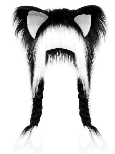 YILEEGOO Kunstfell-Katze, Fuchsohren, Kopfbedeckung, Plüsch, Winter, warm, Pelzanzug, Kostüm, Anime JK Lolita Y2K, Cosplay, Zubehör, Party-Requisiten für Halloween (Weiß, Einheitsgröße) von YILEEGOO