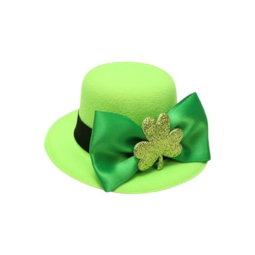 YILEEGOO Mini Koboldhüte, St. Patty's Day Top Hüte Grün Kleeblatt Party Hüte mit Haarspangen (Schleife, Kleeblatt, Hellgrün, Einheitsgröße) von YILEEGOO