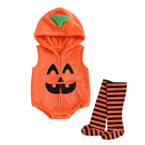 YILEEGOO Neugeborenes Baby Jungen Mädchen Tierkostüme Säugling Halloween Cosplay Outfit Kleinkind Obst Fancy Kostüm Reißverschluss Kapuze Strampler Overall mit Strümpfen Leggings (Orange Kürbis, 0-6 YILEEGOO Neugeborenes Baby Jungen Mädchen Tierkostüme Säugling Halloween Cosplay Outfit Kleinkind Obst Fancy Kostüm Reißverschluss Kapuze Strampler Overall mit Strümpfen Leggings (Orange Kürbis, 0-6 von YILEEGOO
