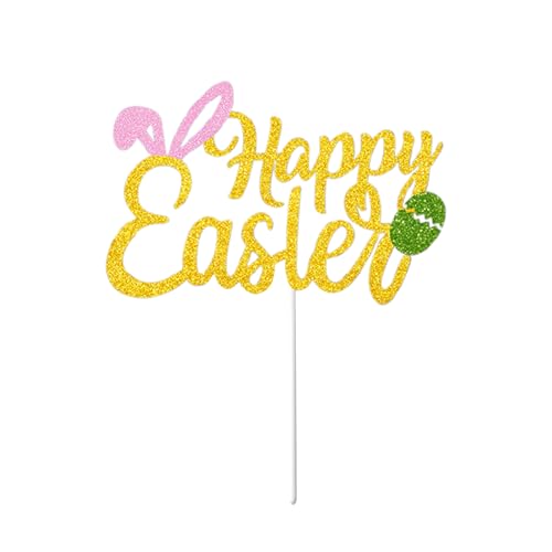 YILEEGOO Ostern Geburtstag Banner Glitzer Happy Easter Bunny Banner Kuchen Topper Urlaub Girlande Hängende Ornament für Zuhause Urlaub Party (Osterkuchenaufsatz, 16,8 cm) von YILEEGOO
