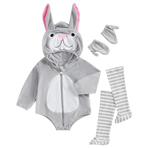 YILEEGOO Tierkostüm für Neugeborene, Babys, Jungen, Mädchen, Kleinkind, Halloween, Cosplay, Kleinkind, Obst-Kostüm, Reißverschluss, Kapuzen-Strampler, Overall mit Strümpfen, Leggings (grauer Hase, YILEEGOO Tierkostüm für Neugeborene, Babys, Jungen, Mädchen, Kleinkind, Halloween, Cosplay, Kleinkind, Obst-Kostüm, Reißverschluss, Kapuzen-Strampler, Overall mit Strümpfen, Leggings (grauer Hase, von YILEEGOO