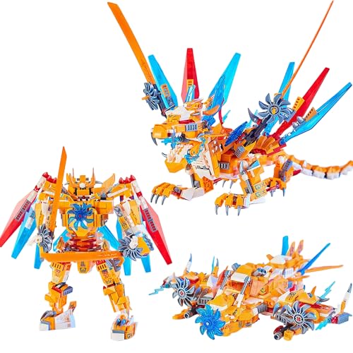 3 in 1 Mecha Bausteine Bausatz, 662 Teile Cooles Mecha Roboter Bauklötze Modellbausätze, MOC Roboter Klemmbausteine Spielzeug Modellbausatz, Technik Bausteine Kompatible mit großen Marken (Gelb) von YILETKC