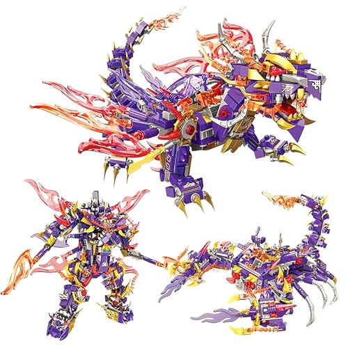 3 in 1 Mecha Bausteine Bausatz, 662 Teile Cooles Mecha Roboter Bauklötze Modellbausätze, MOC Roboter Klemmbausteine Spielzeug Modellbausatz, Technik Bausteine Kompatible mit großen Marken (Lila) von YILETKC