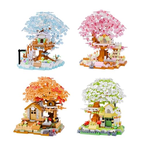 4 in 1 Sakura-Baumhaus Bausteine Bausatz, 2760 Teile Sakura- Baumhaus Modular Haus Architektur Bauklötze Modellbausätze, MOC Kreativität Klemmbausteine Modellbausatz, Kompatibel mit Großen Marken von YILETKC