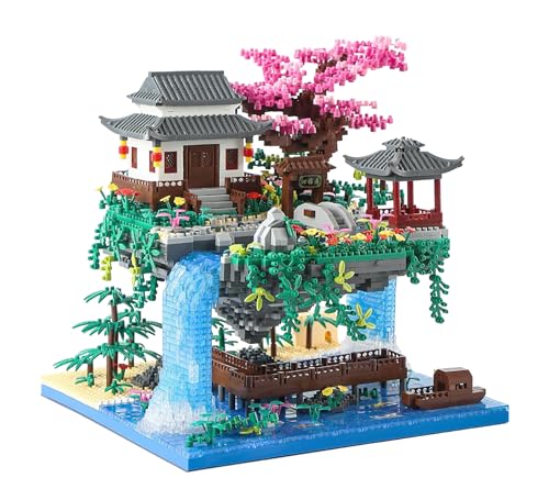 Minxtech Pfirsichblüten Teich Architektur Mini Baustein, 3320 Teile Peach Blossom Pool Klemmbausteine Haus Modell, Modular Architektur Spielzeug Nicht Kompatibel mit Mainstream Marken von Minxtech