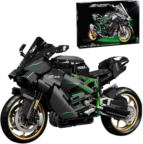 Technik Motorrad Bausteine für Kawasaki H2R, 1858 Teile 1:5 Klemmbausteine Technik Supermotorrad, Technik Rennen Motorrad Konstruktionsspielzeug Kompatibel mit Lego Technic von YILETKC