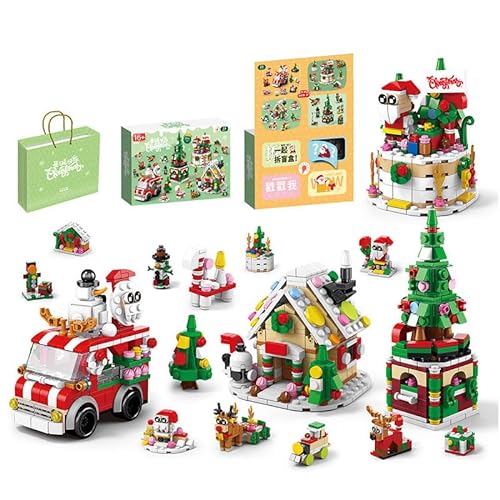 YILETKC Weihnachtsauto Bausteine, Weihnachten Blindbox Modell Kit, Weihnachten Geschenke Spielzeug für Erwachsene und Kinder, Klemmbausteine Architektur Geschenk für Kinder und Erwachsene von YILETKC