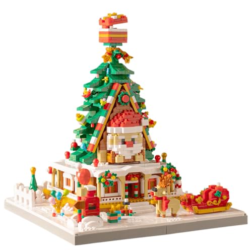YILETKC Weihnachtsbaumhaus Mini Bausteine Bausatz, 2465 Teile Weihnachtsbaum Bauklötze Modellbausätze, MOC Kreativität Klemmbausteine Modellbausatz, Kompatibel mit Großen Marken von YILETKC