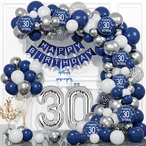 YIMAKJ 30. Geburtstag Deko: Happy Birthday Girlande Ballon Blau Silber, Luftballons für Deko, Birthday Party Decorations von YIMAKJ
