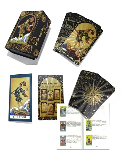 Goldfolie Tarotkarten Deck, 78 Karten mit Leitfaden Buch, PVC Wasserdichtes Design, Schwarz und Gold von YIMINGOUFEI