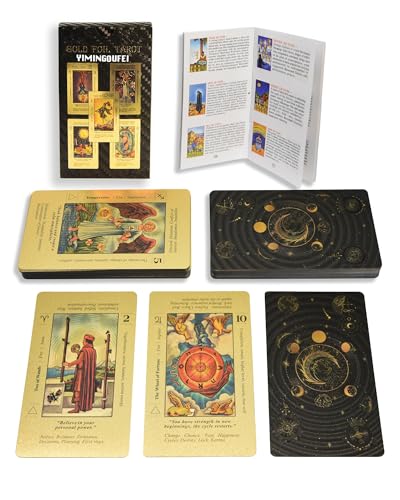 YIMINGOUFEI 78 Stück Goldfolie Englische Tarot-Deck-Karten mit 36-seitigem englischem Leitfaden (evtl. nicht in deutscher Sprache), PET, wasserdicht & Anti-Falten, Folien-Tarotkarten-Deck für Anfänger von YIMINGOUFEI
