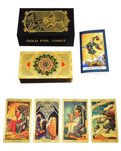 YIMINGOUFEI 78 teiliges Goldfolien Tarot Deck, Goldkarten mit 36 seitigem Reiseführer, PVC, wasserdicht und faltenfrei, Tarotkarten Decks für Anfänger, wasserdicht und langlebig (Goldener Lotus, Gold) YIMINGOUFEI 78 teiliges Goldfolien Tarot Deck, Goldkarten mit 36 seitigem Reiseführer, PVC, wasserdicht und faltenfrei, Tarotkarten Decks für Anfänger, wasserdicht und langlebig (Goldener Lotus, Gold) von YIMINGOUFEI