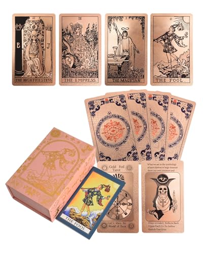 YIMINGOUFEI Englisches Vintage Waite Goldfolien-Tarotdeck, 78 + 2 Ersatzkarten, mit 36-seitigem englischen Farbführer, mattiertem PVC-Holografiedruck, wasserdichtes Design, geeignet für Sammler von YIMINGOUFEI
