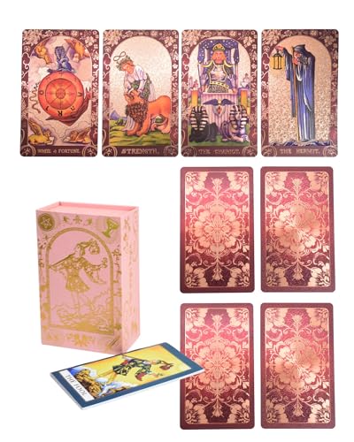 YIMINGOUFEI Englisches Waite Tarot, Weinrot, Goldfolie, 78 Karten + 2 Sammelkarten, mit 36 Seiten englischem Farbführer, PET-mattierter holografischer Druck, wasserdichtes Design, für Sammler geeignet von YIMINGOUFEI