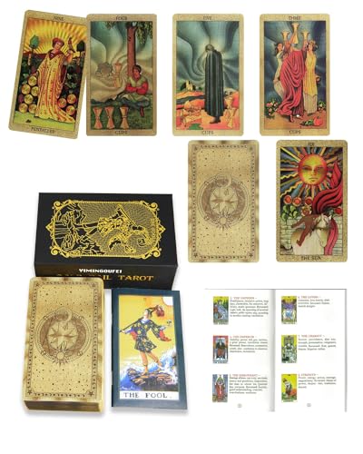 YIMINGOUFEI Gold Tarot Karten Set, 78-teilig, mit 36-seitigem Handbuch, 7 x 12 cm, PVC Wasserdicht, Goldfolie Design,Sterne und Mond YIMINGOUFEI Gold Tarot Karten Set, 78-teilig, mit 36-seitigem Handbuch, 7 x 12 cm, PVC Wasserdicht, Goldfolie Design,Sterne und Mond von YIMINGOUFEI
