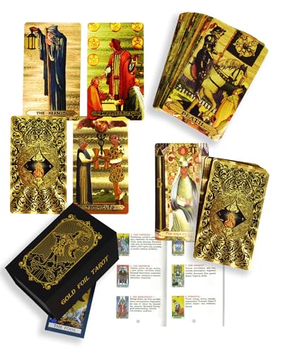 YIMINGOUFEI Englisches Waite-Tarot aus Goldfolie, 78 Teile, mit Anleitung, wasserdichtes PET-Design, mittelalterlicher Stil von YIMINGOUFEI