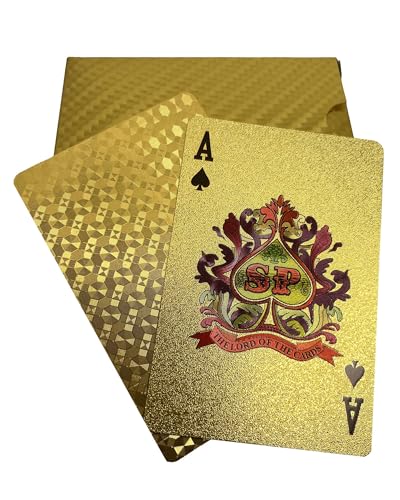 YIMINGOUFEI Luxuriöse Goldfolie Pokerkarten, 54 wasserdichte Spielkarten, Premium Kunststoff, Goldenes Design YIMINGOUFEI Luxuriöse Goldfolie Pokerkarten, 54 wasserdichte Spielkarten, Premium Kunststoff, Goldenes Design von YIMINGOUFEI