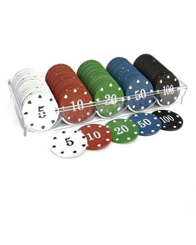 YIMINGOUFEI Poker Chips Set mit 100 Stück, Casino-Qualität, Mehrfarbige Chips (5-10-20-50-100), mit Aufbewahrungsbox von YIMINGOUFEI