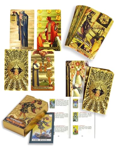 YIMINGOUFEI Tarot-Kartendeck, 78 Karten mit Goldfolienprägung, Mittelalterliche Kunst, PVC-Wasserfest, mit Handbuch YIMINGOUFEI Tarot-Kartendeck, 78 Karten mit Goldfolienprägung, Mittelalterliche Kunst, PVC-Wasserfest, mit Handbuch von YIMINGOUFEI