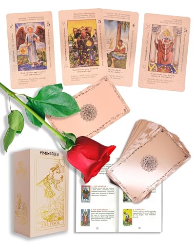 YIMINGOUFEI Britische Waite-Tarotkarten (mit Anleitung) 78 Stück, Roségoldfolienmuster, mit Bedeutungen auf Vorder- und Rückseite, PVC wasserdicht, geeignet als Geschenk für Paare und Anfänger von YIMINGOUFEI