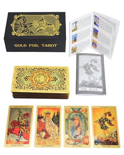 YIMINGOUFEI Zweisprachiges Tarot-Deck, Spanisch und Englisch, 78 Karten, mit Farbführung, 36 Seiten, zweisprachig, 28 Seiten, PVC, wasserdicht und faltenbeständig, goldenes Design YIMINGOUFEI Zweisprachiges Tarot-Deck, Spanisch und Englisch, 78 Karten, mit Farbführung, 36 Seiten, zweisprachig, 28 Seiten, PVC, wasserdicht und faltenbeständig, goldenes Design von YIMINGOUFEI